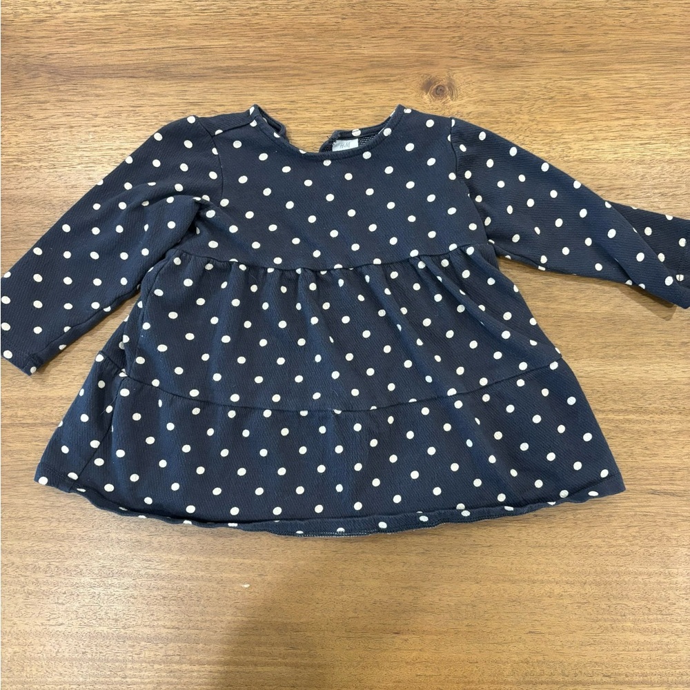 H&M Navy polkadot long sleeve baby girl dress 9-12 months